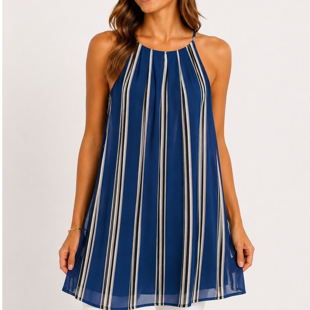 Blue Rain Francesca's Blue Stripe Lined Sleeveless Swing Tunic Small NWT
